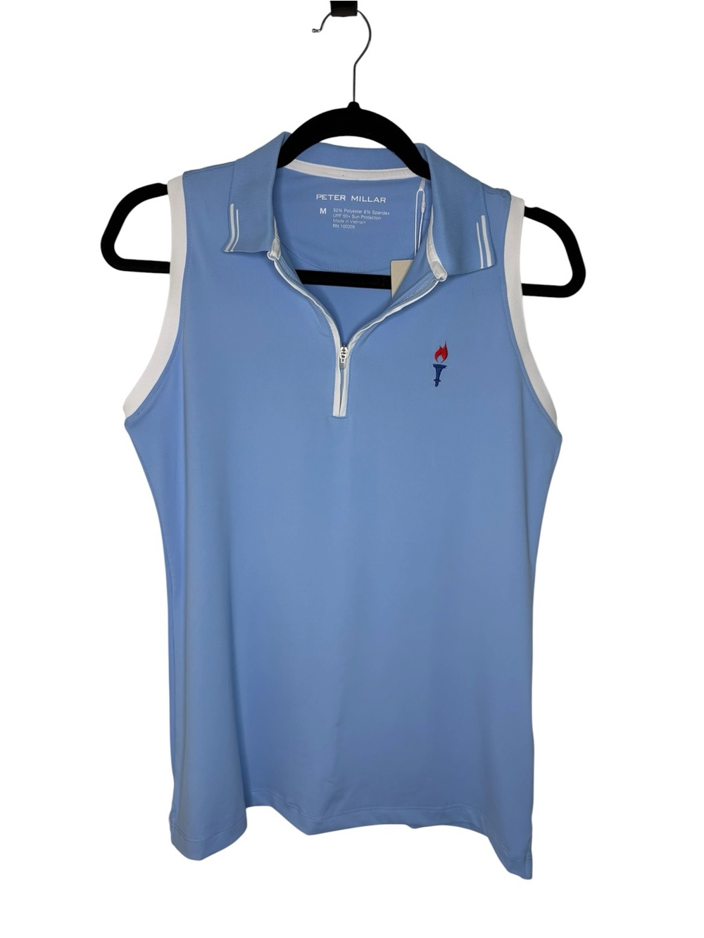 Peter Millar Sky Blue Sleeveless Polo with White Trim